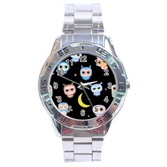 Cute-owl-doodles-with-moon-star-seamless-pattern Stainless Steel Analogue Watch by pakminggu