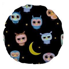 Cute-owl-doodles-with-moon-star-seamless-pattern Large 18  Premium Round Cushions by pakminggu