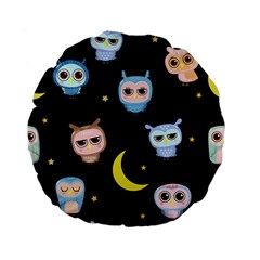 Cute-owl-doodles-with-moon-star-seamless-pattern Standard 15  Premium Flano Round Cushions by pakminggu