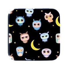 Cute-owl-doodles-with-moon-star-seamless-pattern Square Metal Box (black) by pakminggu