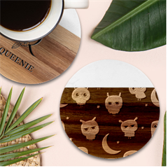 Cute-owl-doodles-with-moon-star-seamless-pattern Marble Wood Coaster (round) by pakminggu