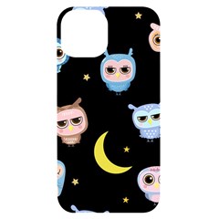 Cute-owl-doodles-with-moon-star-seamless-pattern Iphone 14 Black Uv Print Case by pakminggu