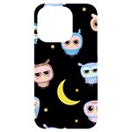 Cute-owl-doodles-with-moon-star-seamless-pattern iPhone 14 Pro Black UV Print Case Front