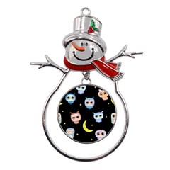 Cute-owl-doodles-with-moon-star-seamless-pattern Metal Snowman Ornament by pakminggu