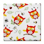 Seamless-pattern-vector-owl-cartoon-with-bugs Tile Coaster Front