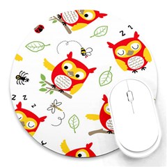 Seamless-pattern-vector-owl-cartoon-with-bugs Round Mousepad by pakminggu