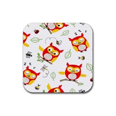 Seamless-pattern-vector-owl-cartoon-with-bugs Rubber Coaster (square) by pakminggu