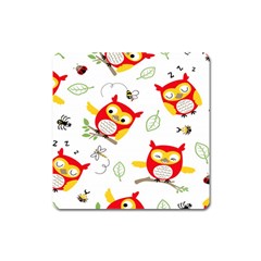 Seamless-pattern-vector-owl-cartoon-with-bugs Square Magnet by pakminggu