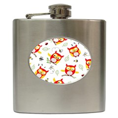 Seamless-pattern-vector-owl-cartoon-with-bugs Hip Flask (6 Oz) by pakminggu