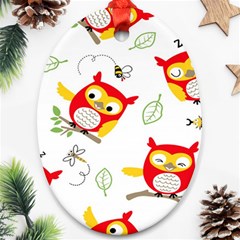 Seamless-pattern-vector-owl-cartoon-with-bugs Oval Ornament (two Sides) by pakminggu