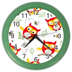 Seamless-pattern-vector-owl-cartoon-with-bugs Color Wall Clock by pakminggu