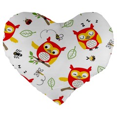 Seamless-pattern-vector-owl-cartoon-with-bugs Large 19  Premium Heart Shape Cushions by pakminggu