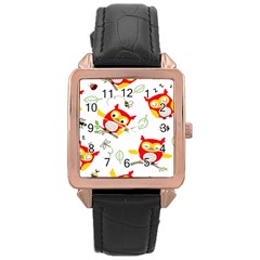 Seamless-pattern-vector-owl-cartoon-with-bugs Rose Gold Leather Watch  by pakminggu