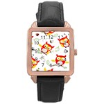 Seamless-pattern-vector-owl-cartoon-with-bugs Rose Gold Leather Watch  Front