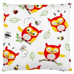 Seamless-pattern-vector-owl-cartoon-with-bugs Large Premium Plush Fleece Cushion Case (two Sides) by pakminggu