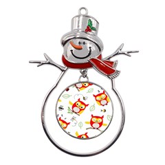 Seamless-pattern-vector-owl-cartoon-with-bugs Metal Snowman Ornament by pakminggu