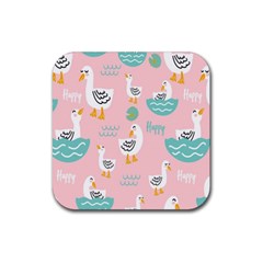 Cute Happy Duck Gift Card Design Seamless Pattern Template Rubber Coaster (Square)