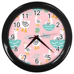 Cute Happy Duck Gift Card Design Seamless Pattern Template Wall Clock (Black)