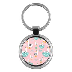 Cute Happy Duck Gift Card Design Seamless Pattern Template Key Chain (Round)