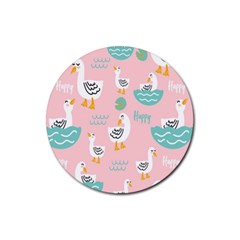 Cute Happy Duck Gift Card Design Seamless Pattern Template Rubber Coaster (Round)