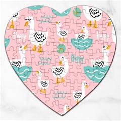 Cute Happy Duck Gift Card Design Seamless Pattern Template Jigsaw Puzzle (heart) by pakminggu