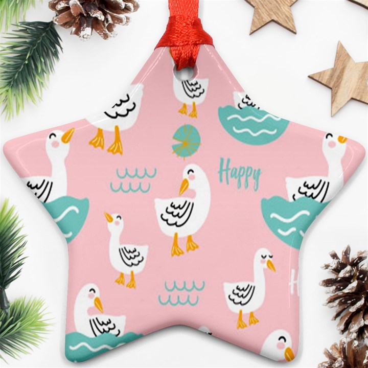 Cute Happy Duck Gift Card Design Seamless Pattern Template Star Ornament (Two Sides)