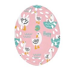 Cute Happy Duck Gift Card Design Seamless Pattern Template Ornament (Oval Filigree)