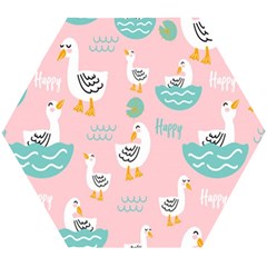 Cute Happy Duck Gift Card Design Seamless Pattern Template Wooden Puzzle Hexagon