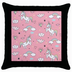 Cute-unicorn-seamless-pattern Throw Pillow Case (black) by pakminggu