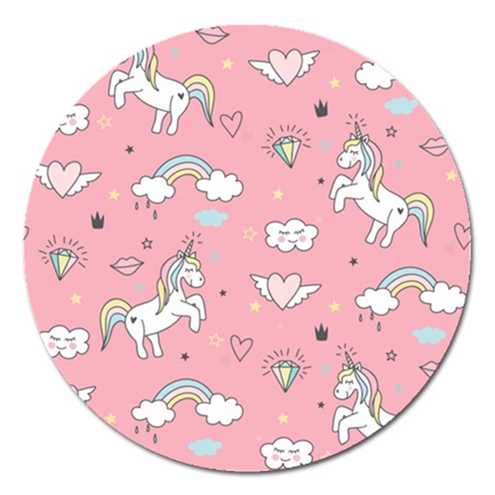 Cute-unicorn-seamless-pattern Magnet 5  (Round)