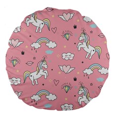 Cute-unicorn-seamless-pattern Large 18  Premium Flano Round Cushions by pakminggu