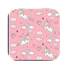 Cute-unicorn-seamless-pattern Square Metal Box (black) by pakminggu