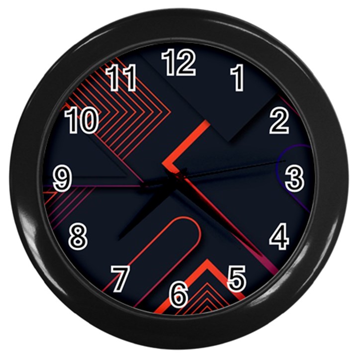 Gradient-geometric-shapes-dark-background-design Wall Clock (Black)