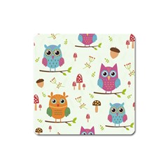 Forest-seamless-pattern-with-cute-owls Square Magnet by pakminggu