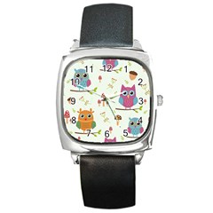 Forest-seamless-pattern-with-cute-owls Square Metal Watch by pakminggu