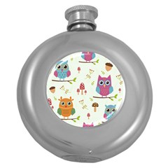 Forest-seamless-pattern-with-cute-owls Round Hip Flask (5 Oz) by pakminggu