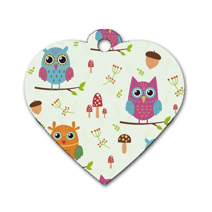 Forest-seamless-pattern-with-cute-owls Dog Tag Heart (Two Sides)