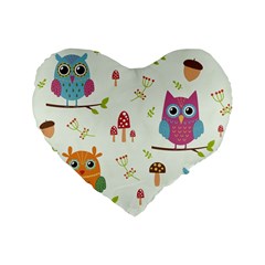 Forest-seamless-pattern-with-cute-owls Standard 16  Premium Flano Heart Shape Cushions by pakminggu