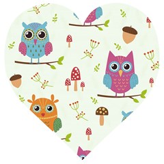 Forest-seamless-pattern-with-cute-owls Wooden Puzzle Heart by pakminggu