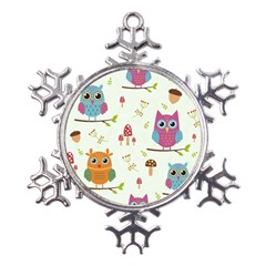 Forest-seamless-pattern-with-cute-owls Metal Large Snowflake Ornament by pakminggu