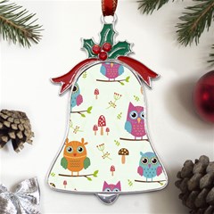 Forest-seamless-pattern-with-cute-owls Metal Holly Leaf Bell Ornament by pakminggu