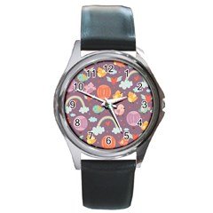 Cute-seamless-pattern-with-doodle-birds-balloons Round Metal Watch