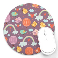 Cute-seamless-pattern-with-doodle-birds-balloons Round Mousepad