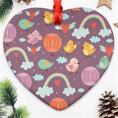 Cute-seamless-pattern-with-doodle-birds-balloons Ornament (Heart)