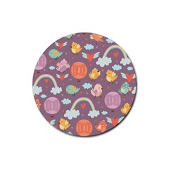 Cute-seamless-pattern-with-doodle-birds-balloons Rubber Round Coaster (4 pack)