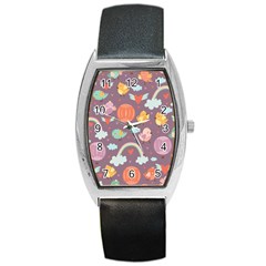 Cute-seamless-pattern-with-doodle-birds-balloons Barrel Style Metal Watch