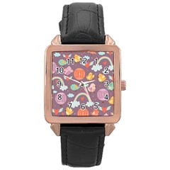 Cute-seamless-pattern-with-doodle-birds-balloons Rose Gold Leather Watch 