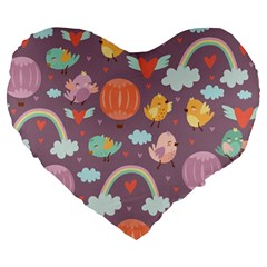 Cute-seamless-pattern-with-doodle-birds-balloons Large 19  Premium Flano Heart Shape Cushions