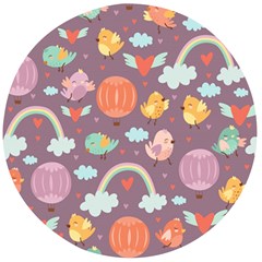 Cute-seamless-pattern-with-doodle-birds-balloons Wooden Bottle Opener (Round)