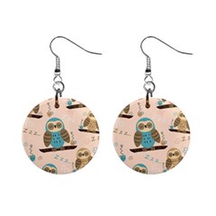 Seamless-pattern-owls-dream-cute-style-pajama-fabric Mini Button Earrings by pakminggu